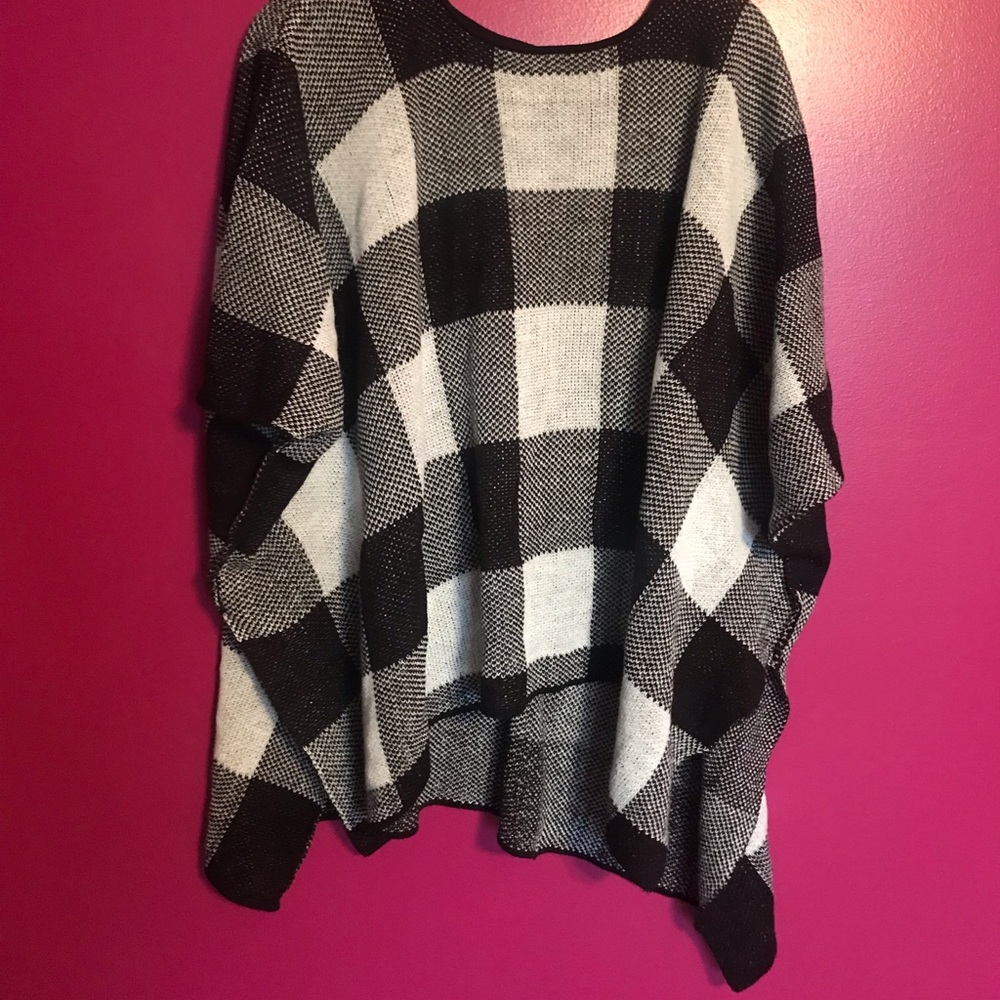 Checkered poncho sweater